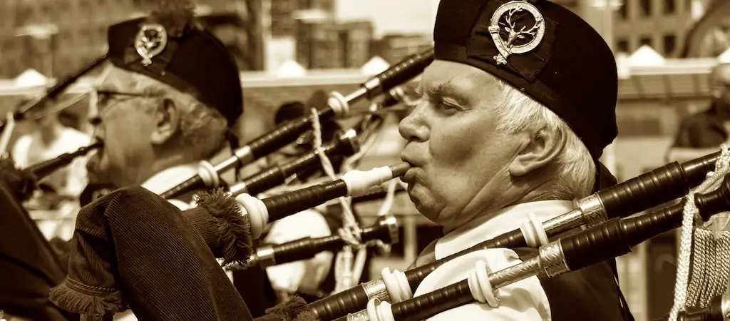 Pipe band performing together